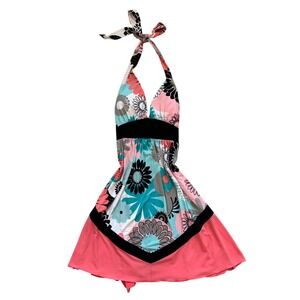 VTG floral halter babydoll‎ coquette girly pastel tie back Dress y2k party  S